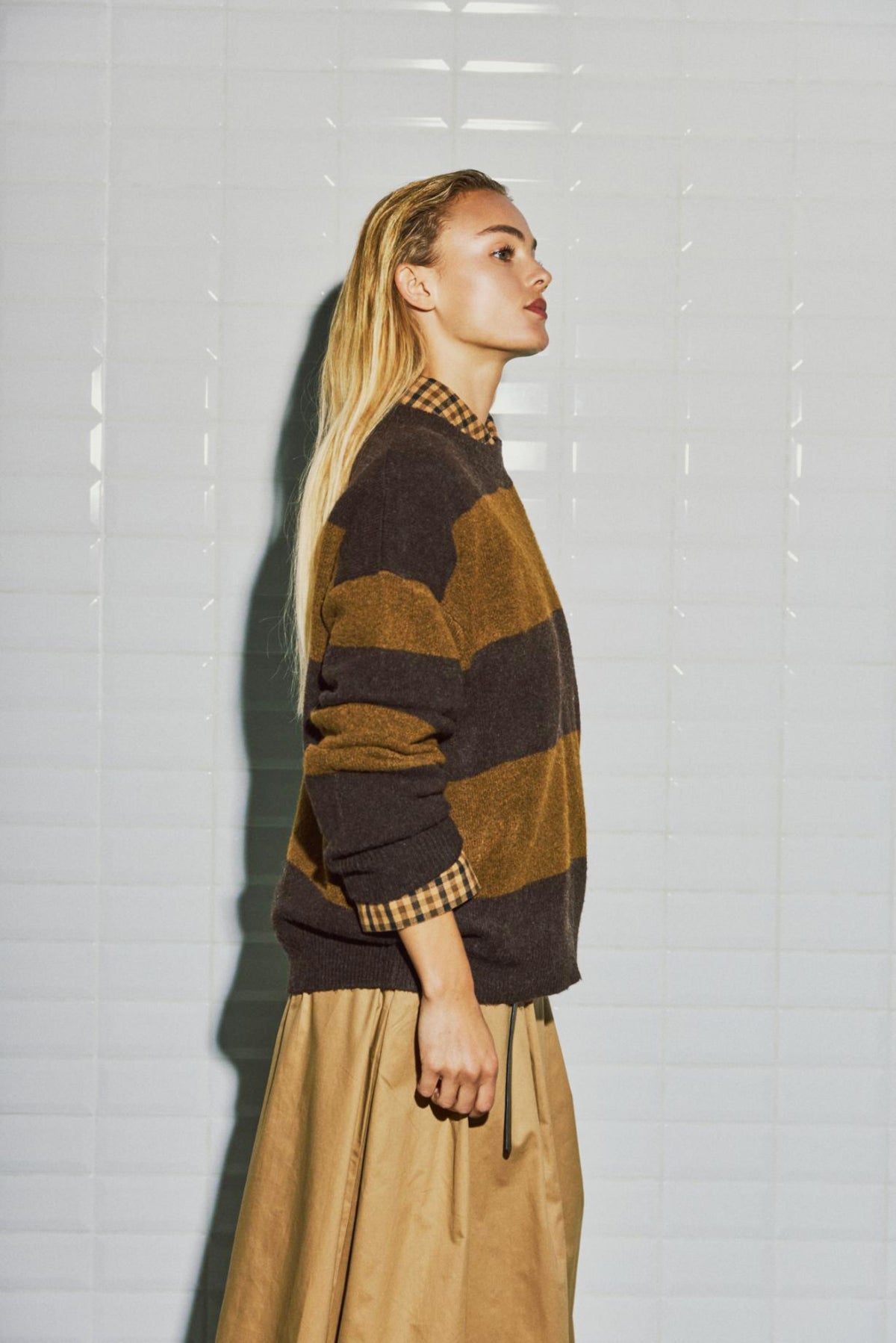 With Black Iza Stripe Pullover Brown Camel