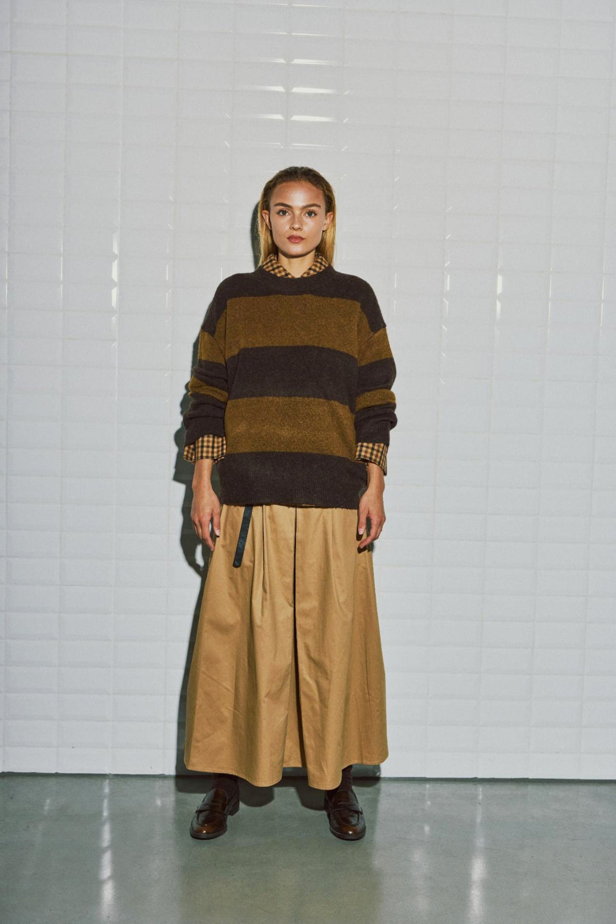 With Black Iza Stripe Pullover Brown Camel