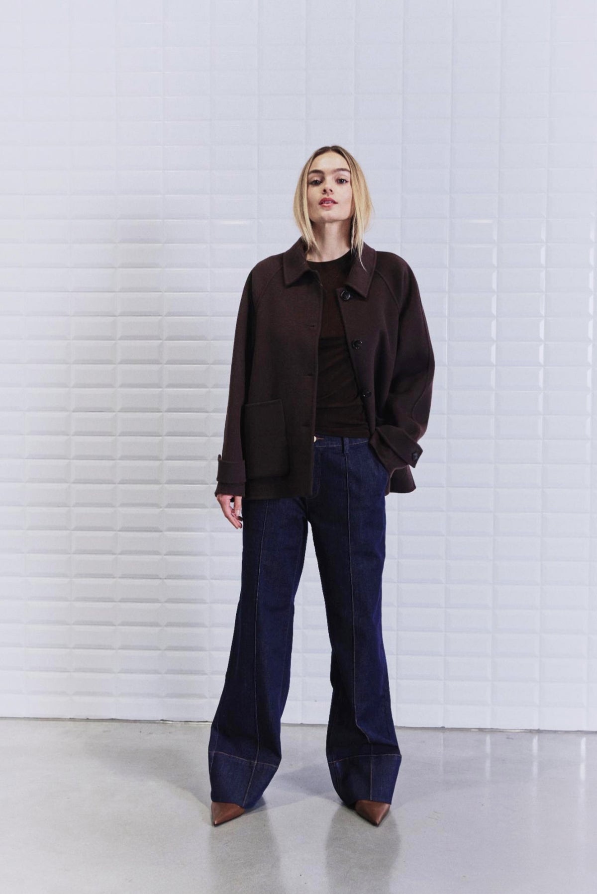 With Black Lucia Wool Coat Dark Brown