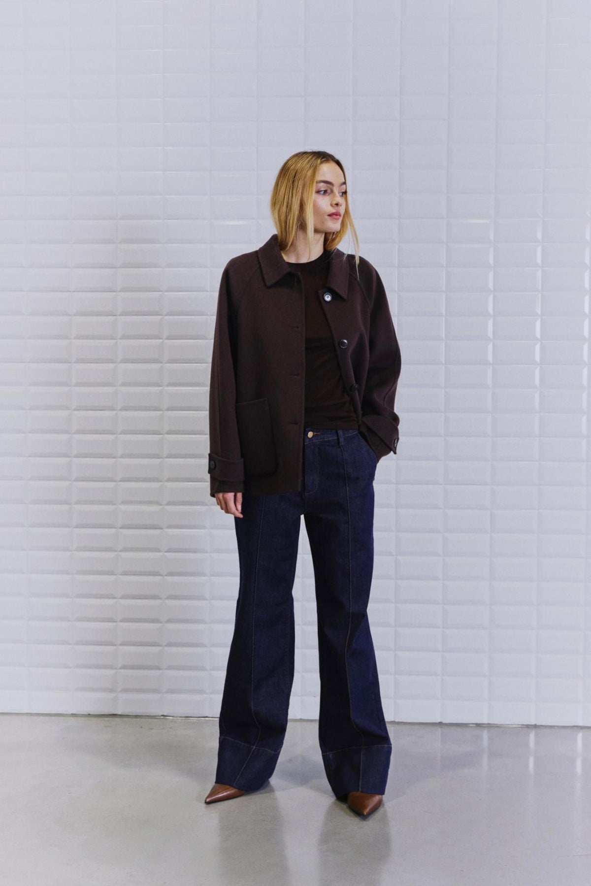 With Black Lucia Wool Coat Dark Brown
