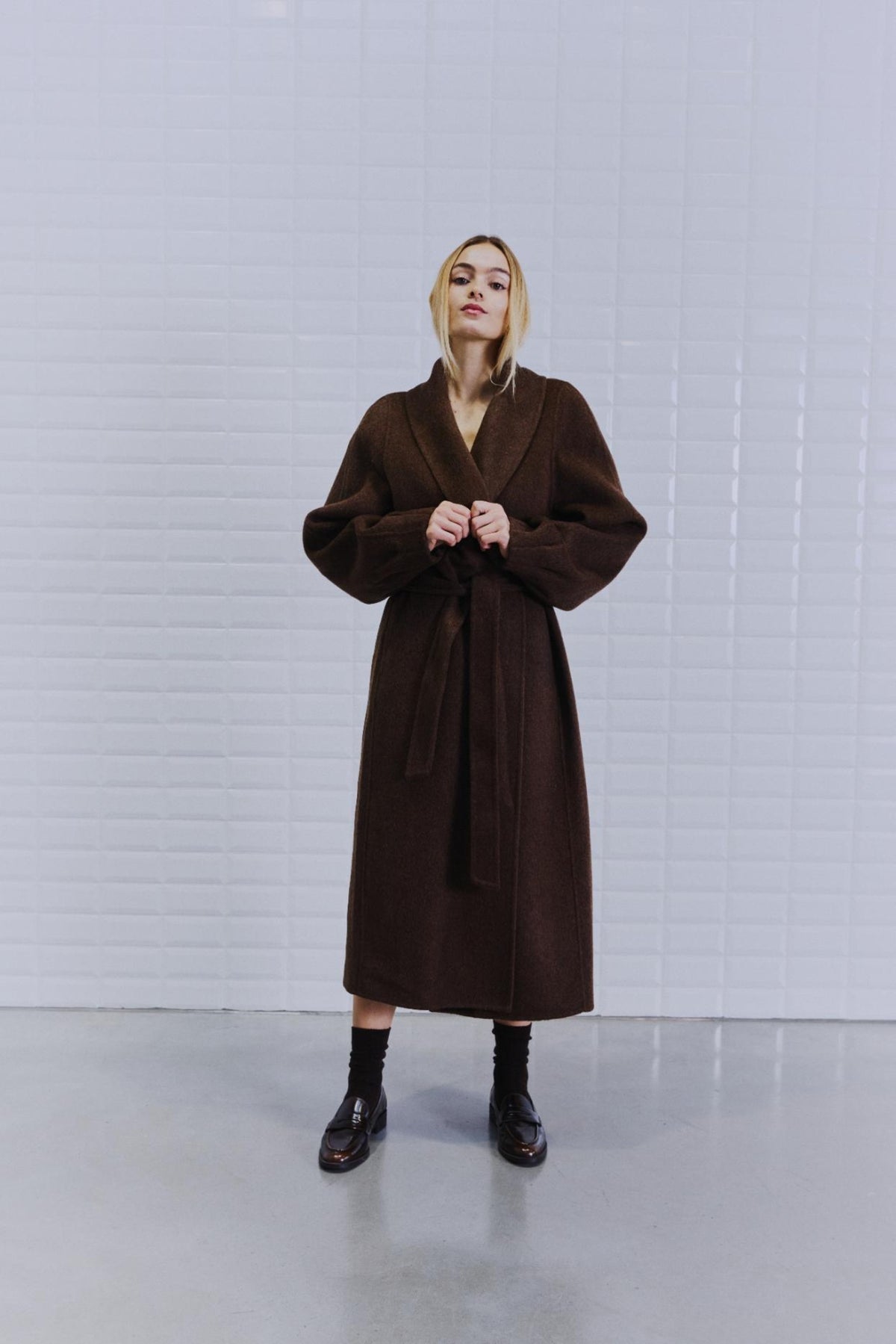With Black Marilyn Wool Wrap Coat Squirrel