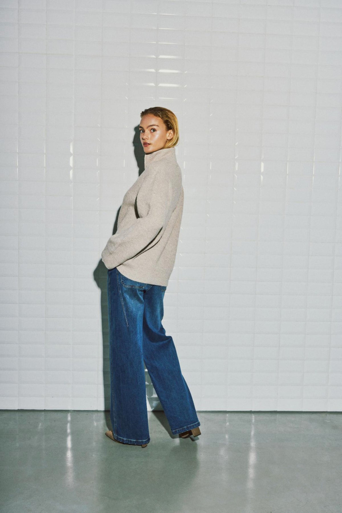 With Black Iza Rib Zip Pullover Japanese Pearl