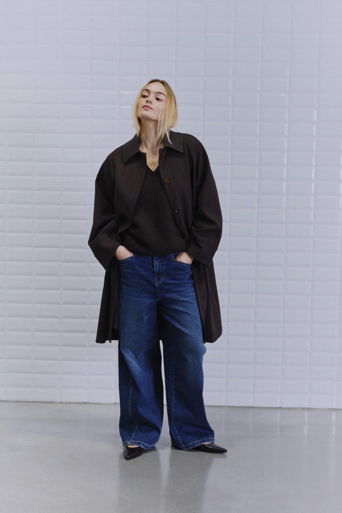 With Black Jayline Tailored Coat Dark Brown Stripe