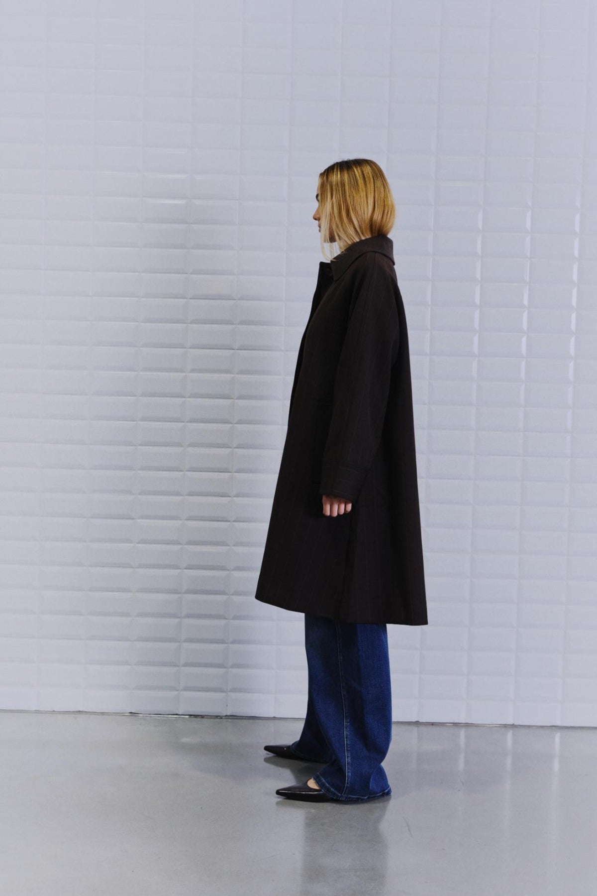 With Black Jayline Tailored Coat Dark Brown Stripe