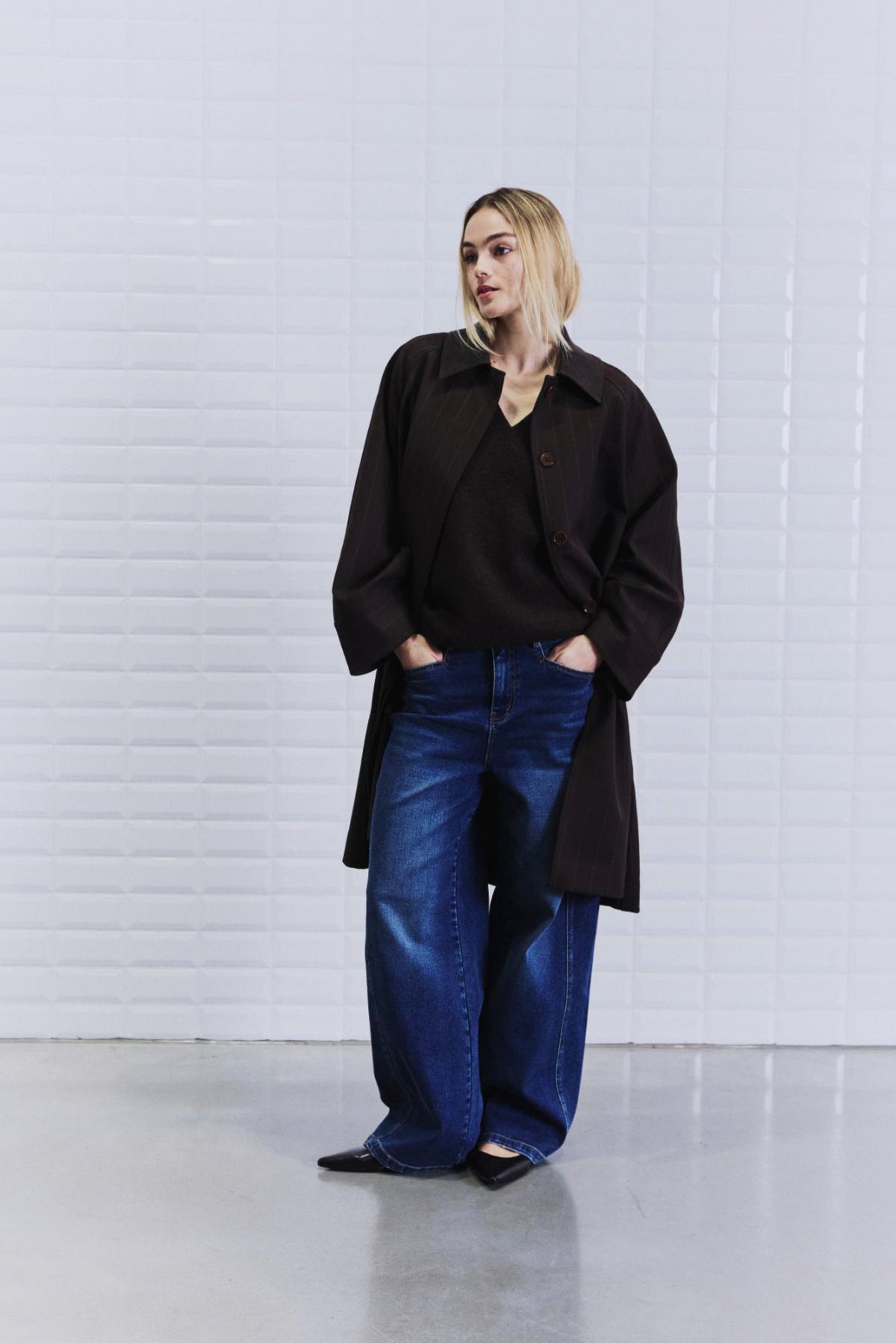 With Black Jayline Tailored Coat Dark Brown Stripe